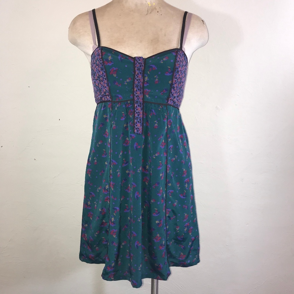Ecote Urban Outfitters teal flowers slip dress